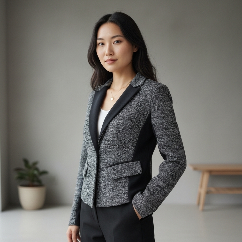 Halogen Tweed One-Button Blazer Women's Small Black-grey